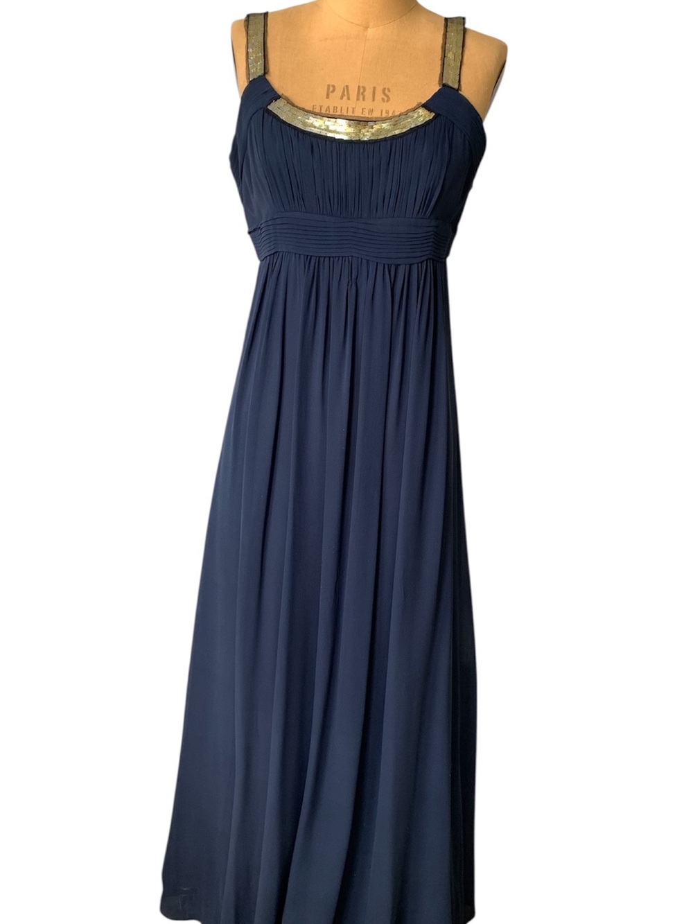 BCBGMaxAzria Navy Maxi Dress with Gold Accents